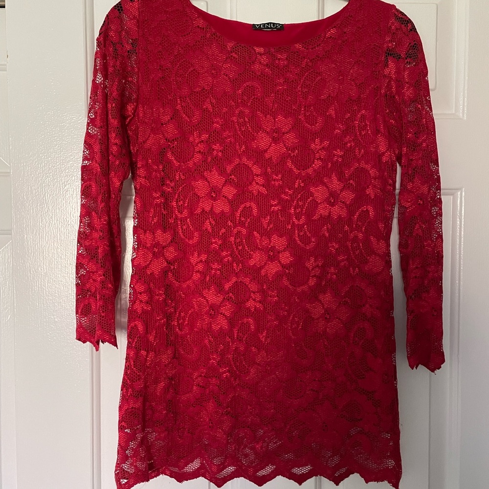 Red lace pullover top